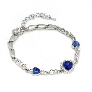 Bracelet Blue Heart Charm, Silver Lobster Clasp. Adjustable.